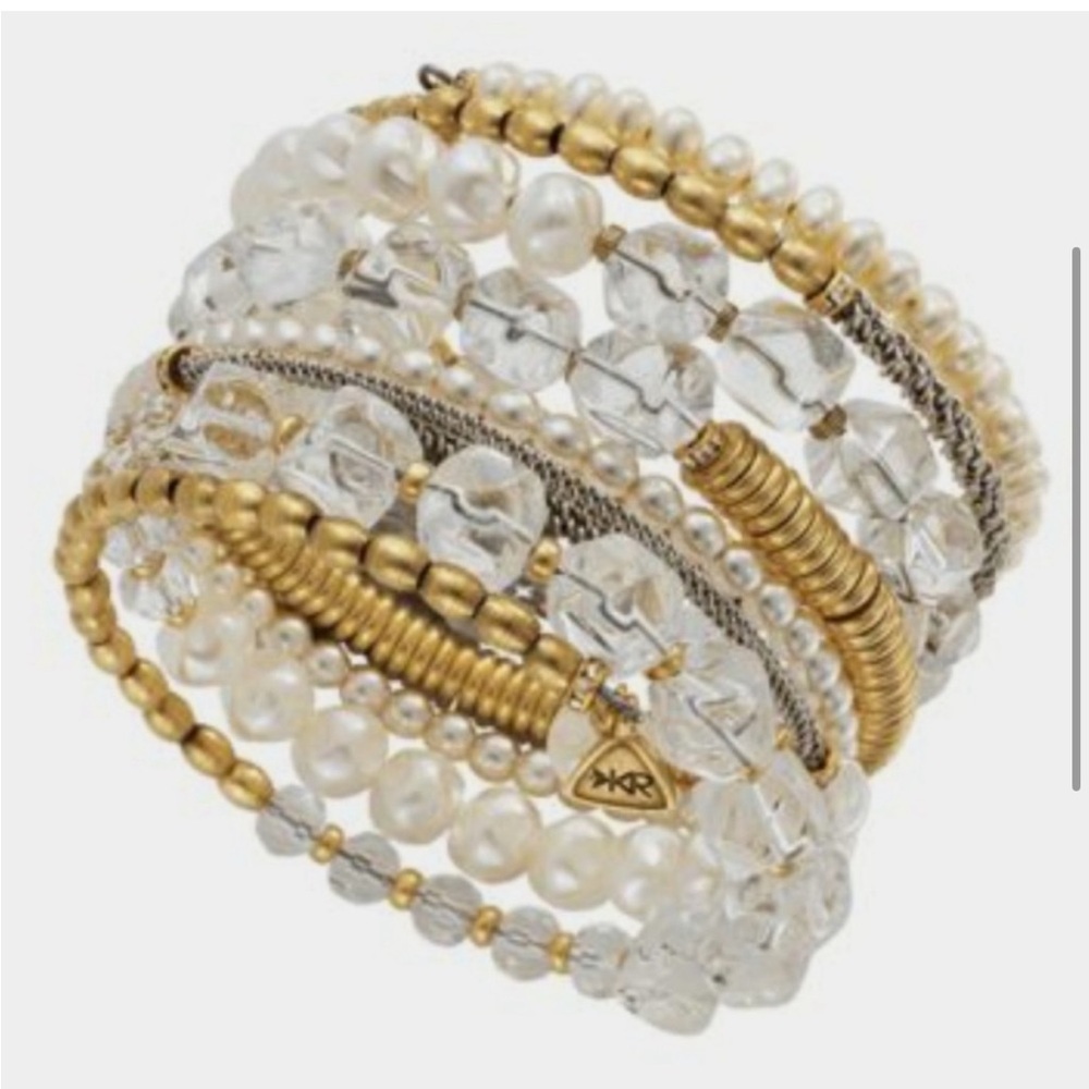 Silpada 'Practical Pearls' Sterling Silver Brass Swarovski Crystal Wrap Bracelet - Picture 3 of 5